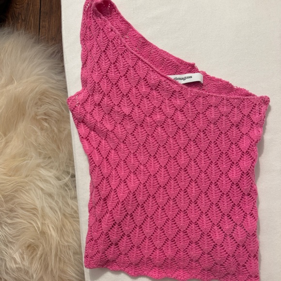 Gimaguas isola pink one shoulder crochet knit cotton tank top - Picture 4 of 12